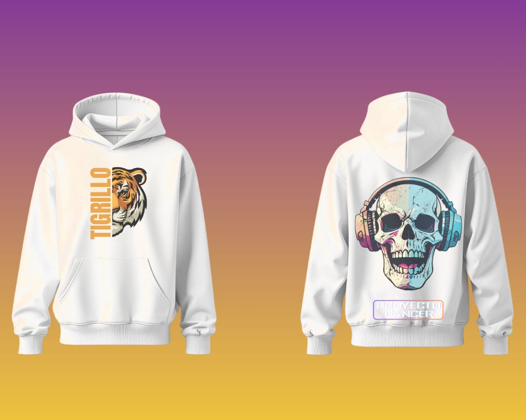 Hoodie Tigrillo Calavera Blan